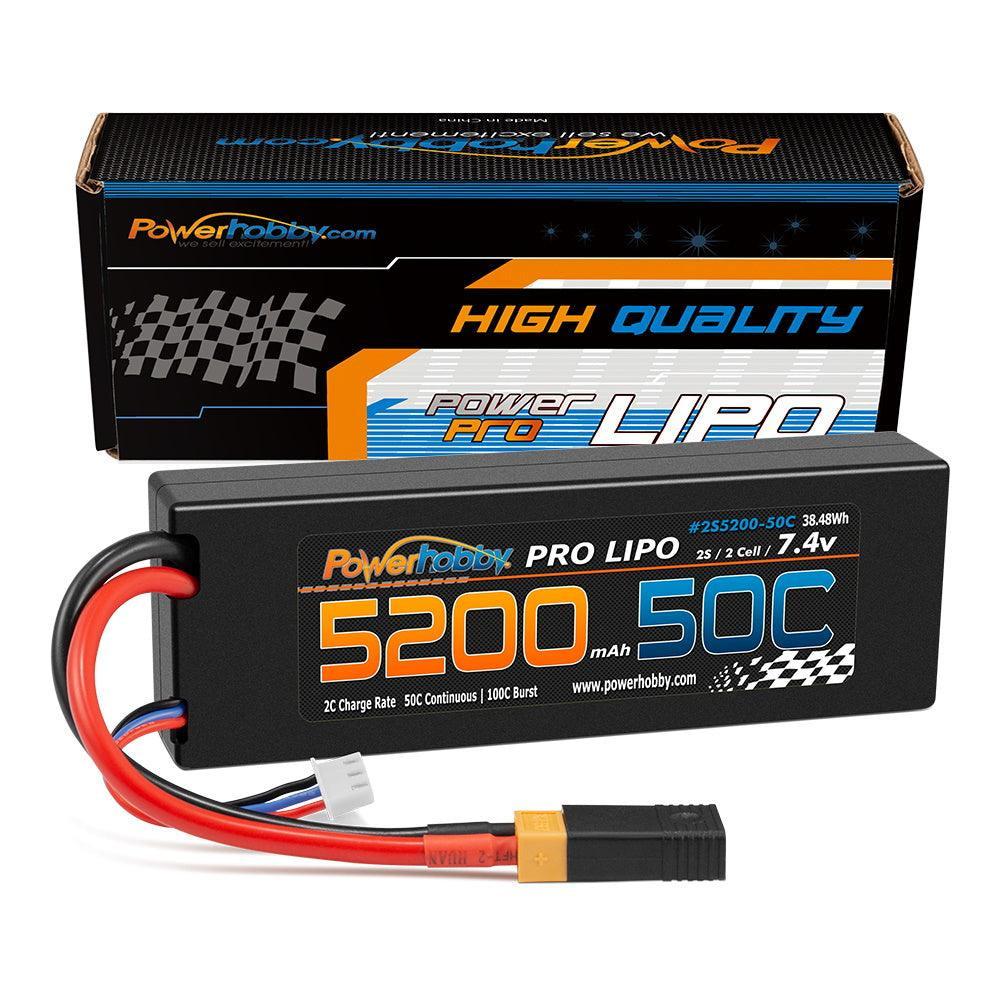 Powerhobby 2s 7.4v 5200mah 50c Lipo Battery w XT60 Plug + Adapter - Echo Six Hobbies