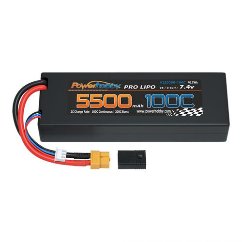 Power Hobby 2S 7.4V 5500MAH 100C Lipo Battery w XT60 + Plug Adapter