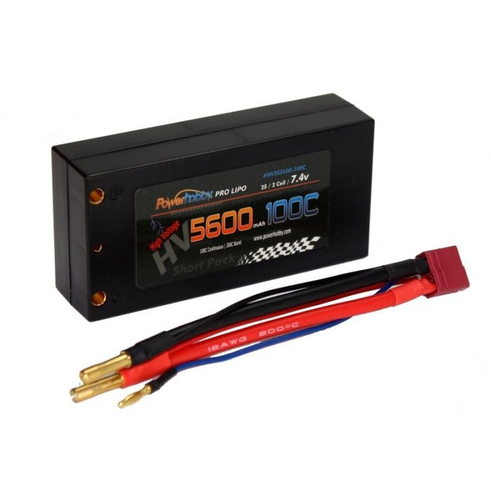 Power Hobby 2S 7.4C 5600MAH 100C HV Shorty Lipo w/ 4mm Bullet Connectors