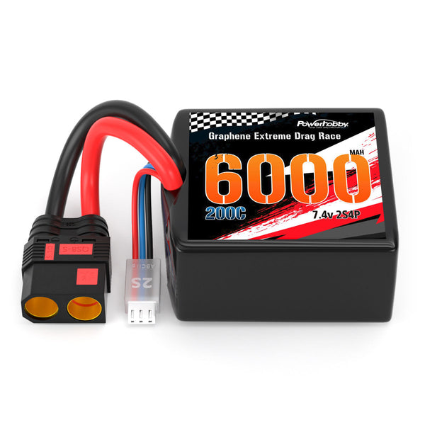 Powerhobby 2S 6000MAH 200C DRAG LIPO BATTERY PACK 2S4P w 8AWG Wire QS8 PLUG
