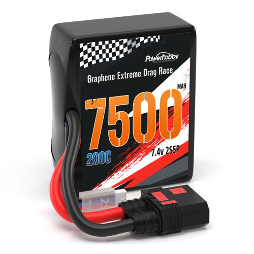 Power Hobby Graphene 2S 7500MAH 200C Drag Lipo Battery 2S5P w 8AWG Wire