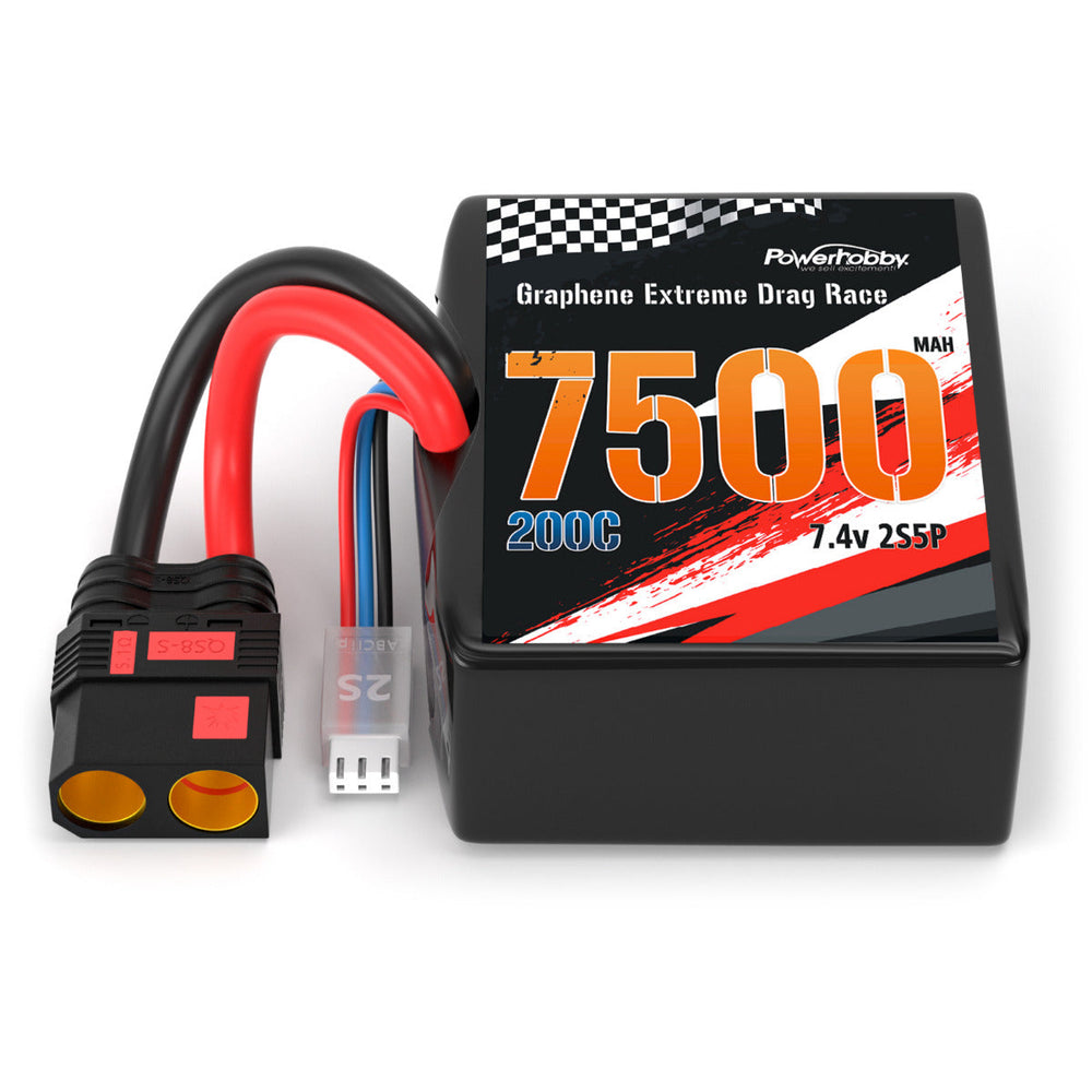 Powerhobby Graphene 2S 7500MAH 200C DRAG LIPO BATTERY 2S5P w 8AWG Wire QS8 PLUG