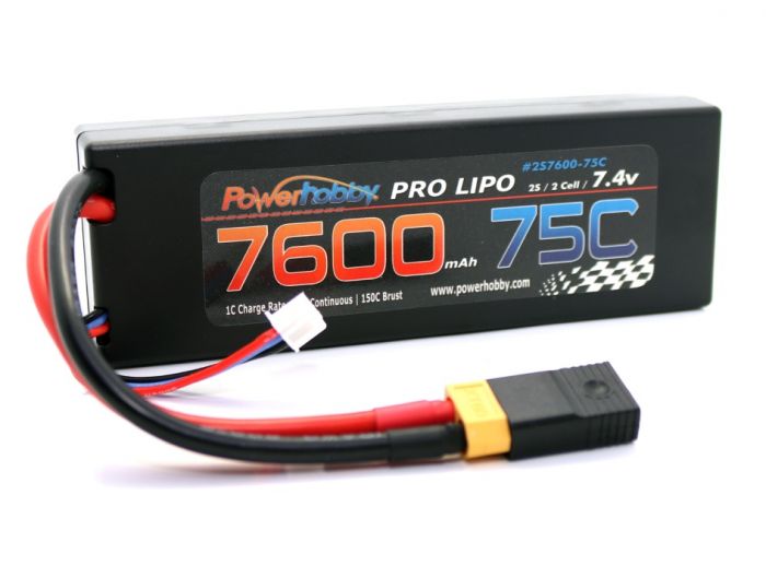 Power Hobby 7600mAh 7.4V 2S 75C LiPo Battery with Hardwired XT90