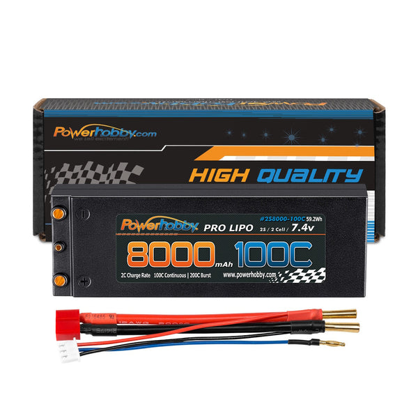 Powerhobby 2S 7.4V 8000mah 100C Lipo Battery Bullet Deans Plug