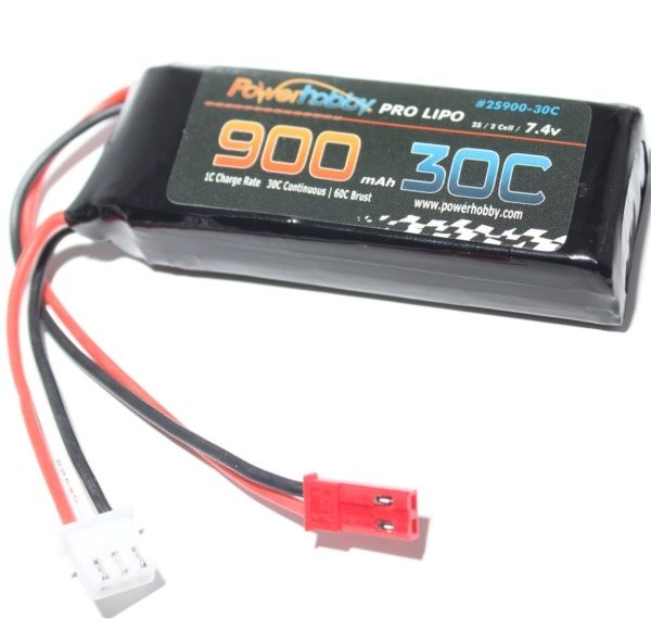Power Hobby 900mAh 7.4v 2S 30C Lipo Battery with Hardwired JST