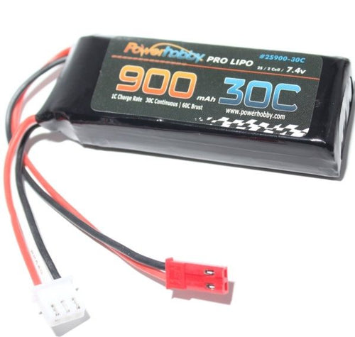 Power Hobby 900mAh 7.4v 2S 30C Lipo Battery with Hardwired JST