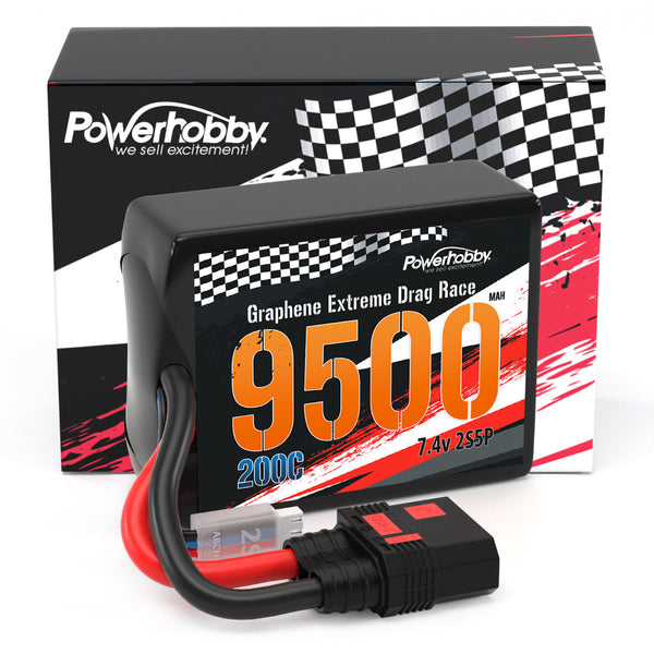 Powerhobby 2S 9500MAH 200C DRAG LIPO BATTERY PACK 2S5P w 8AWG Wire QS8 PLUG