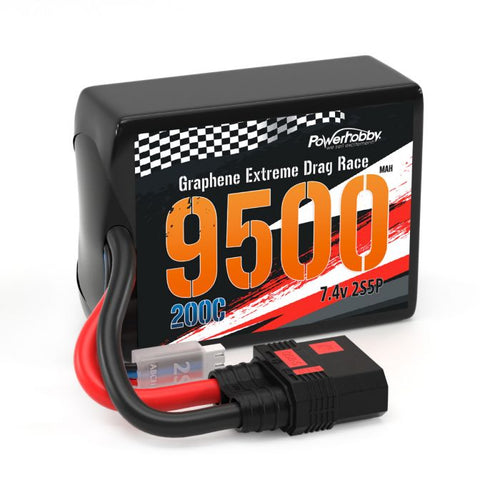 Power Hobby 2S 9500MAH 200C Drag Lipo Battery Pack 2S5P w/8AWG Wire