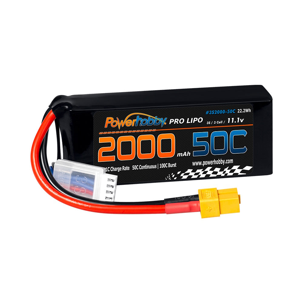 Powerhobby 3S 11.1V 2000mAh 50C Lipo Battery W xT60 Plug + Adapter