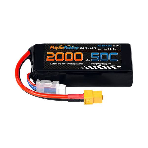 Powerhobby 3S 11.1V 2000mAh 50C Lipo Battery W xT60 Plug + Adapter