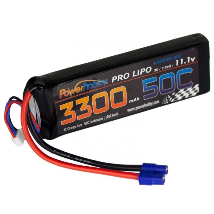 Power Hobby 3300mAh 11.1v 3S 50C-100C LiPo Battery with Hardwire EC3