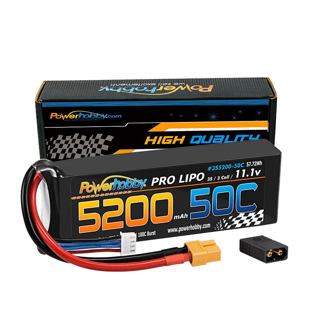 Powerhobby 3s 11.1v 5200mah 50c Lipo Battery w XT60 Plug + Adapter