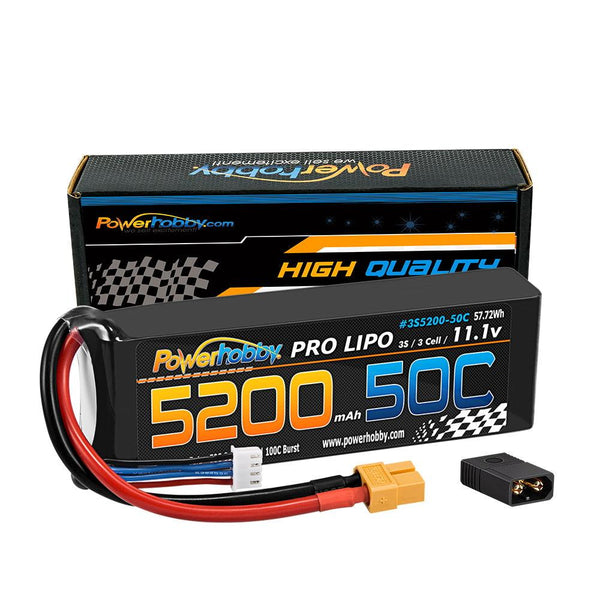 Powerhobby 3s 11.1v 5200mah 50c Lipo Battery w XT60 Plug + Adapter