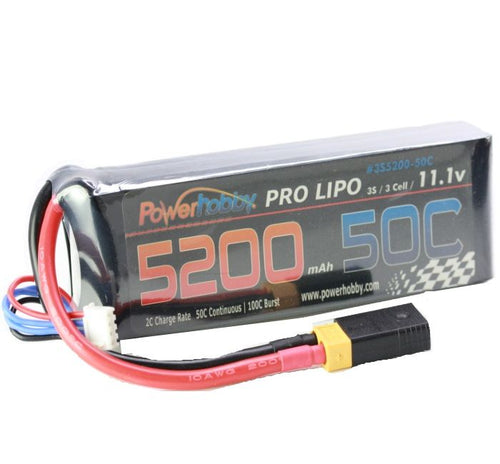 Power Hobby 5200mAh 11.1V 3S 50C LiPo Battery with Hardwired XT60