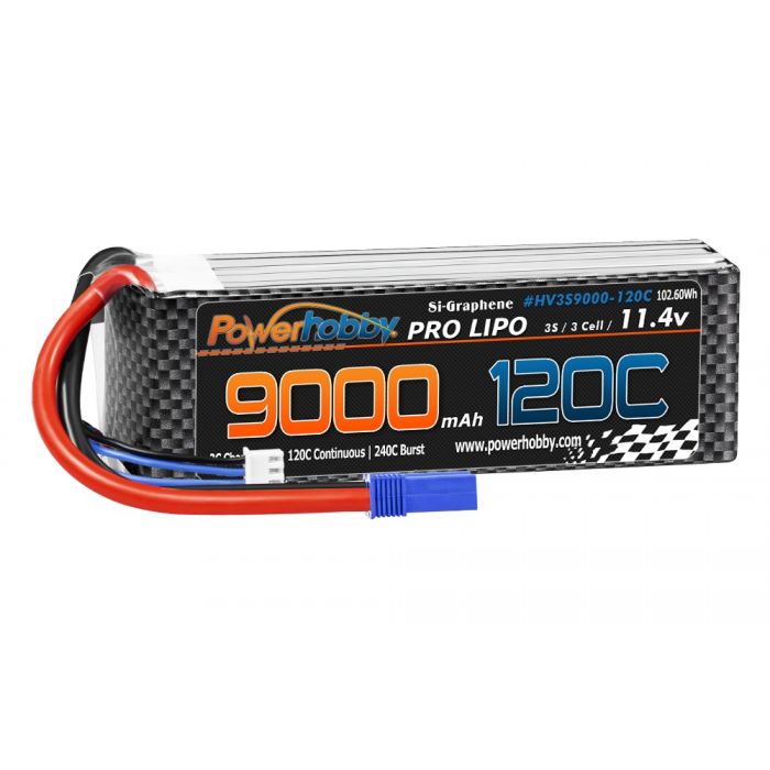 Power Hobby 3S 11.4V 9000mah 120C GRAPHENE + HV Lipo Battery w EC5 Plug