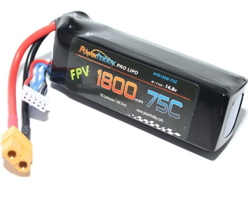 Power Hobby 1800mAh 14.8V 4S 75C LiPo Battery with Hardwired XT60