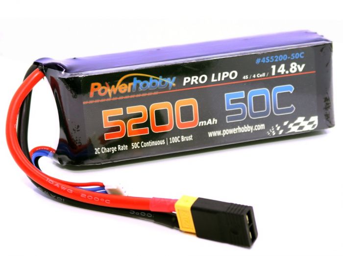 Power Hobby 5200mAh 14.8V 4S 50C LiPo Battery with Hardwired XT60