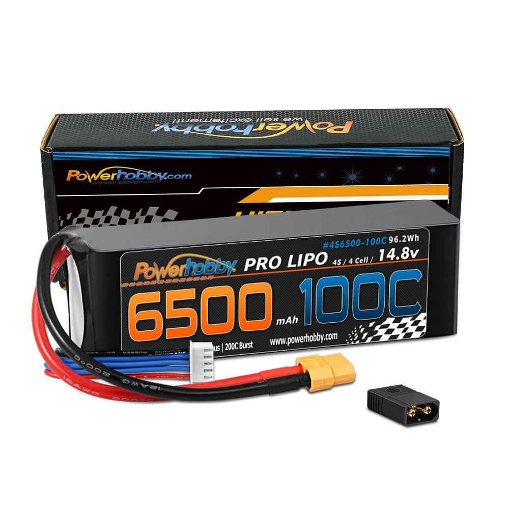 Power Hobby 4s 14.8v 6500mah 100c Lipo Battery w XT60 Plug + Adapter
