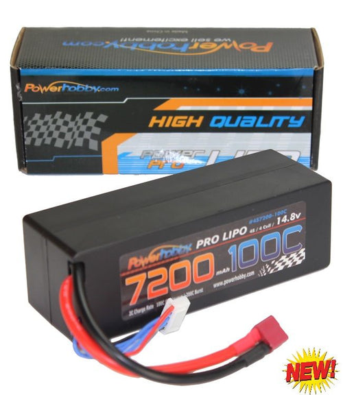 Power Hobby 4S 14.8V 7200MAH 100C Lipo Battery w Deans Plug Hard Case