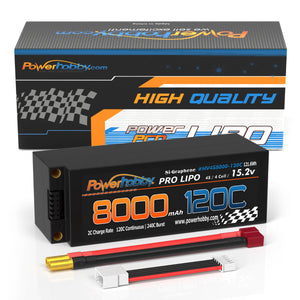 Powerhobby 15.2V 4S 8000MAH 120C Graphene + HV Lipo Battery 5mm Bullets Deans