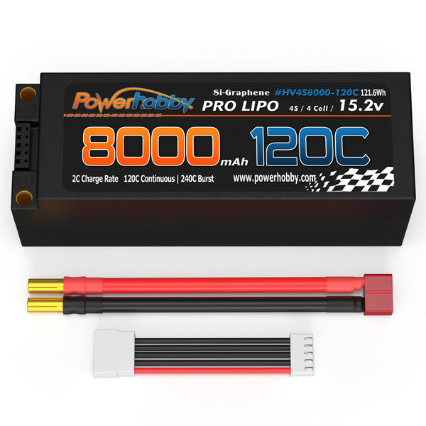 Powerhobby 15.2V 4S 8000MAH 120C Graphene + HV Lipo Battery 5mm Bullets Deans