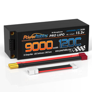 Powerhobby 15.2V 4S 9000MAH 120C Graphene + HV Lipo Battery 5mm Bullets Deans