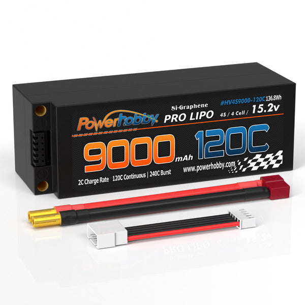 Powerhobby 15.2V 4S 9000MAH 120C Graphene + HV Lipo Battery 5mm Bullets Deans