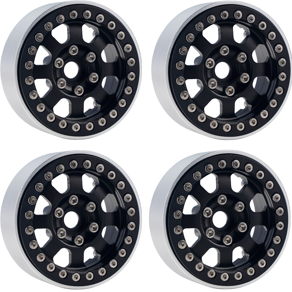 Powerhobby B1 Aluminum 1.9 Beadlock Wheels 9mm Hubs Black (4) 1/10 Rock Crawler