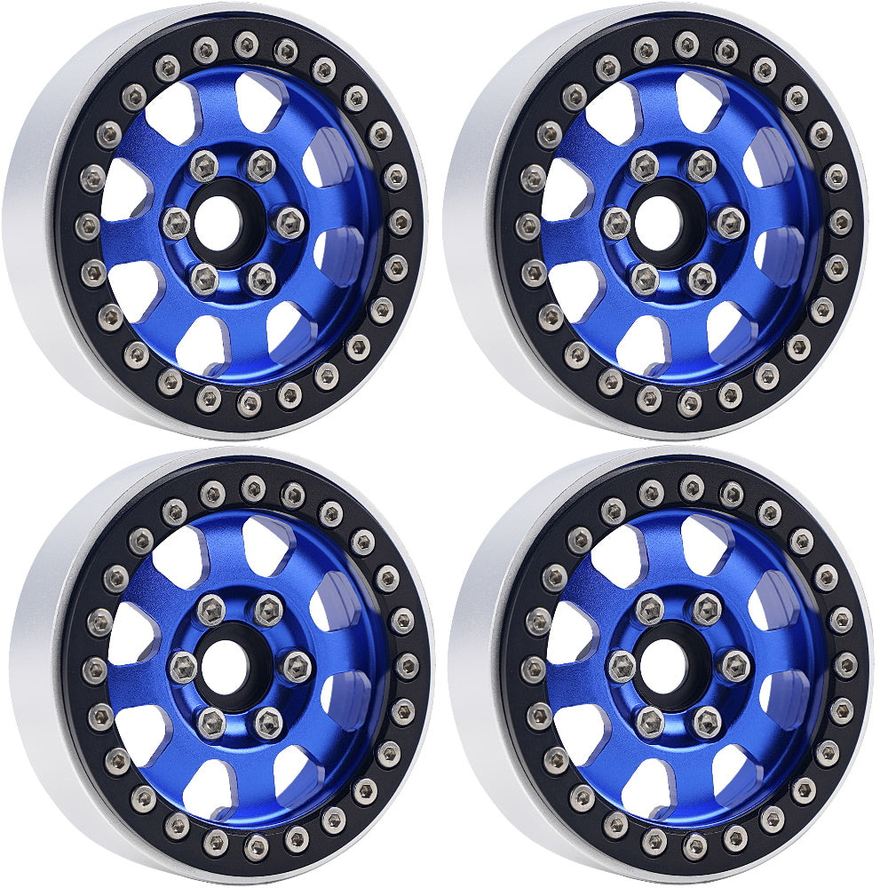 Powerhobby B1 Aluminum 1.9 Beadlock Wheels w 9mm Hubs Blue (4) 1/10 Rock Crawler