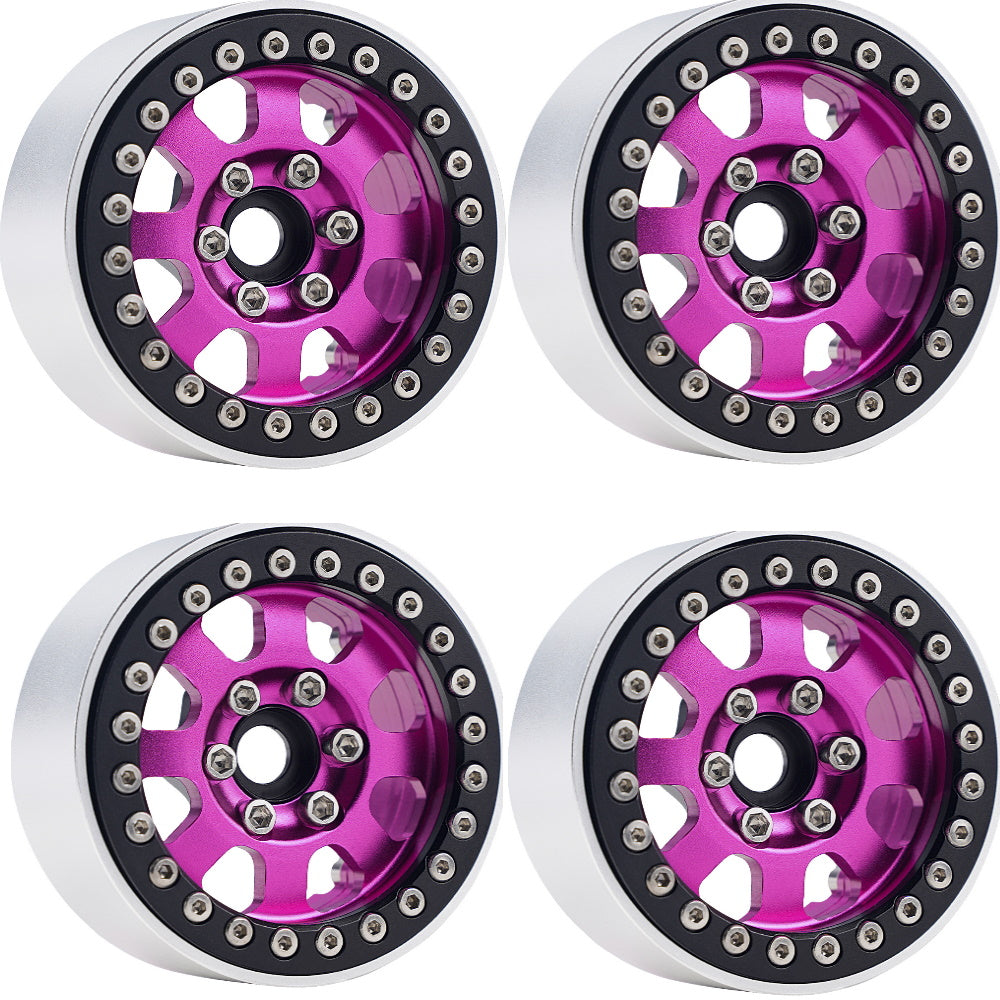 Powerhobby B1 Aluminum 1.9 Beadlock Wheels w 9mm Hubs Pink (4) 1/10 Rock Crawler