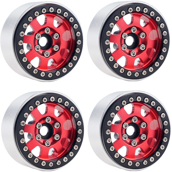 Powerhobby B1 Aluminum 1.9 Beadlock Wheels w 9mm Hubs Red (4) 1/10 Rock Crawler