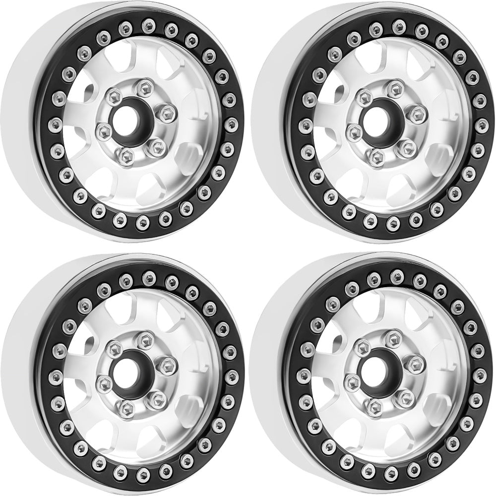 Powerhobby B1 Aluminum 1.9 Beadlock Wheels 9mm Hubs Silver (4) 1/10 Rock Crawler