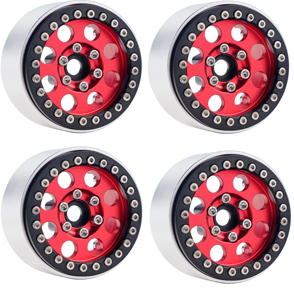 Powerhobby B2 Aluminum 1.9 Beadlock Wheels 9mm Hubs Red (4) 1/10 Rock Crawler