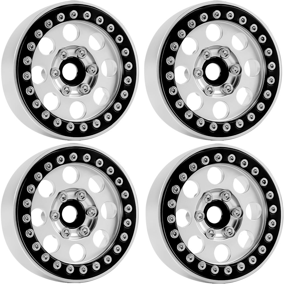 Powerhobby B2 Aluminum 1.9 Beadlock Wheels 9mm Hubs Silver (4) 1/10 Rock Crawler