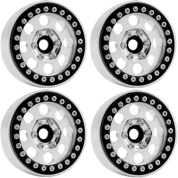 Powerhobby B2 Aluminum 1.9 Beadlock Wheels 9mm Hubs Silver (4) 1/10 Rock Crawler