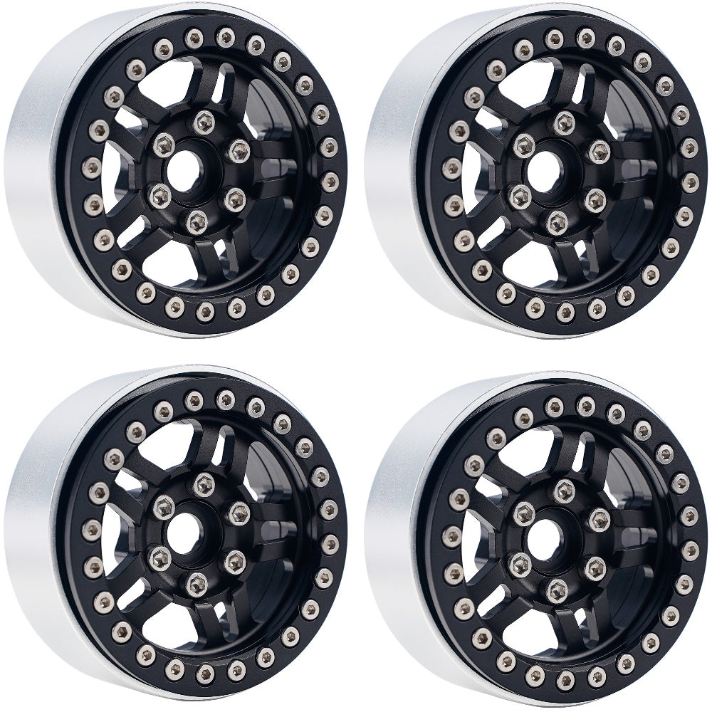 Powerhobby B4 Aluminum 1.9 Beadlock Wheels 9mm Hubs Black (4) 1/10 Rock Crawler