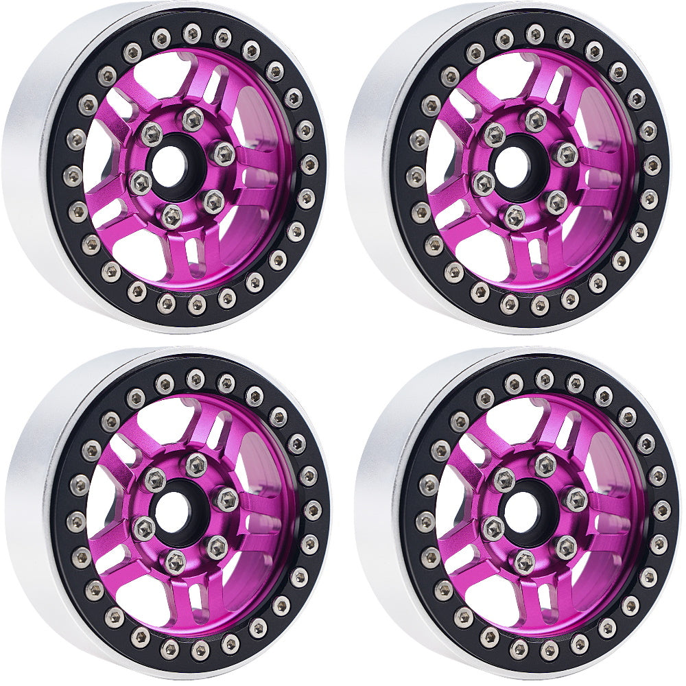 Powerhobby B4 Aluminum 1.9 Beadlock Wheels 9mm Hubs Pink (4) 1/10 Rock Crawler