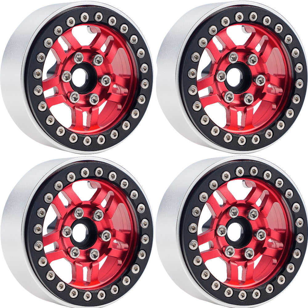 Powerhobby B4 Aluminum 1.9 Beadlock Wheels 9mm Hubs Red (4) 1/10 Rock Crawler