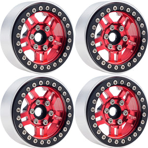 Powerhobby B4 Aluminum 1.9 Beadlock Wheels 9mm Hubs Red (4) 1/10 Rock Crawler