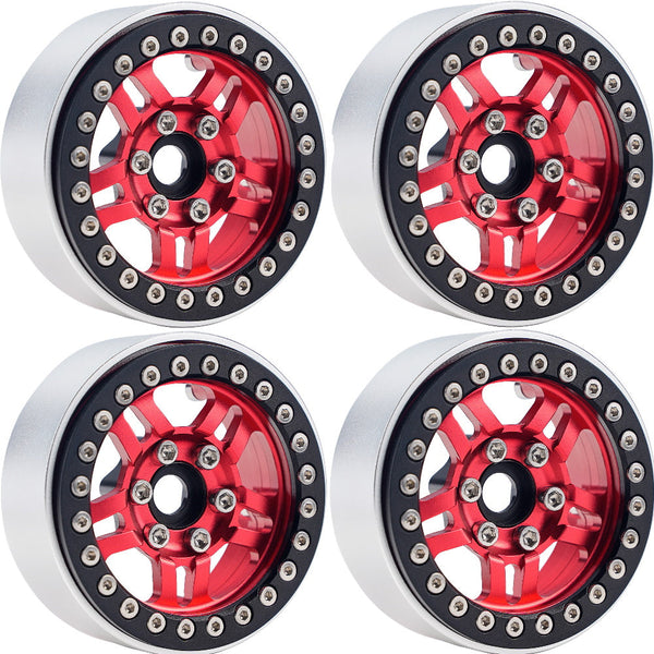 Powerhobby B4 Aluminum 1.9 Beadlock Wheels 9mm Hubs Red (4) 1/10 Rock Crawler