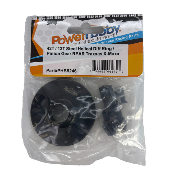 Powerhobby 42t / 13t Steel Helical Diff Ring / Pinion Gear REAR FOR Traxxas X-Maxx
