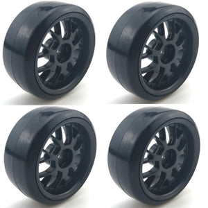 Powerhobby 1/10 Drift Car Mounted Tires / Wheels (4) Black PY010