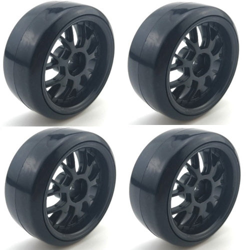 Powerhobby 1/10 Drift Car Mounted Tires / Wheels (4) Black PY010