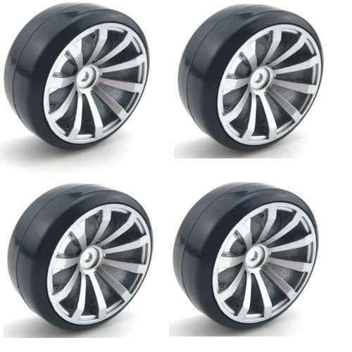 Powerhobby 1/10 Drift Car Mounted Tires / Wheels (4) Silver PY024