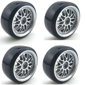 Powerhobby 1/10 Drift Car Mounted Tires / Wheels (4) Silver PY030