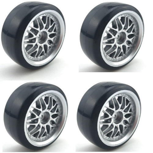 Powerhobby 1/10 Drift Car Mounted Tires / Wheels (4) Silver PY030