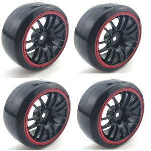Powerhobby 1/10 Drift Car Mounted Tires / Wheels (4) Red PY040