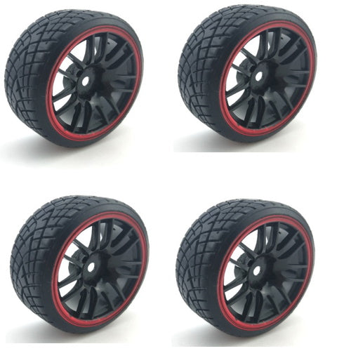 Powerhobby 1/10 Drift Car Mounted Tires / Wheels (4) Red PY081