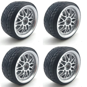 Powerhobby 1/10 Drift Car Mounted Tires / Wheels (4) Silver PY112