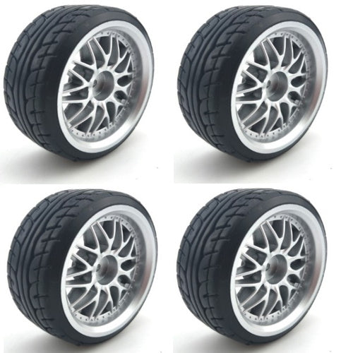 Powerhobby 1/10 Drift Car Mounted Tires / Wheels (4) Silver PY112